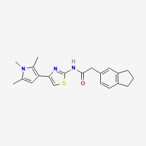 molecular formula C21H23N3OS B7636808 2-(2,3-dihydro-1H-inden-5-yl)-N-[4-(1,2,5-trimethylpyrrol-3-yl)-1,3-thiazol-2-yl]acetamide 