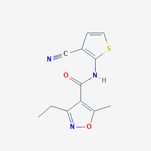 molecular formula C12H11N3O2S B7636823 N-(3-cyanothiophen-2-yl)-3-ethyl-5-methyl-1,2-oxazole-4-carboxamide 