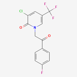 molecular formula C14H8ClF4NO2 B7636824 3-Chloro-1-[2-(4-fluorophenyl)-2-oxoethyl]-5-(trifluoromethyl)pyridin-2-one 