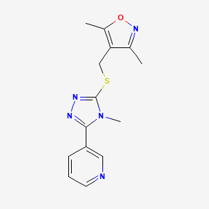 molecular formula C14H15N5OS B7636859 3,5-Dimethyl-4-[(4-methyl-5-pyridin-3-yl-1,2,4-triazol-3-yl)sulfanylmethyl]-1,2-oxazole 