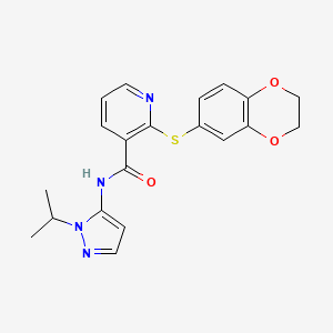 2-(2,3-dihydro-1,4-benzodioxin-6-ylsulfanyl)-N-(2-propan-2-ylpyrazol-3-yl)pyridine-3-carboxamide