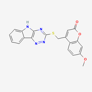 molecular formula C20H14N4O3S B7636944 7-methoxy-4-(5H-[1,2,4]triazino[5,6-b]indol-3-ylsulfanylmethyl)chromen-2-one 