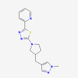 molecular formula C16H18N6S B7636949 2-[3-[(1-Methylpyrazol-4-yl)methyl]pyrrolidin-1-yl]-5-pyridin-2-yl-1,3,4-thiadiazole 