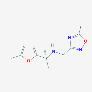 molecular formula C11H15N3O2 B7637003 1-(5-methylfuran-2-yl)-N-[(5-methyl-1,2,4-oxadiazol-3-yl)methyl]ethanamine 