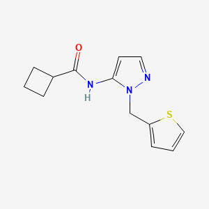 molecular formula C13H15N3OS B7637035 N-[2-(thiophen-2-ylmethyl)pyrazol-3-yl]cyclobutanecarboxamide 