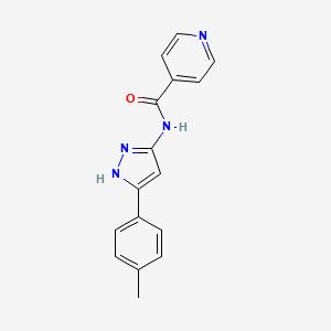 molecular formula C16H14N4O B7637101 N-[5-(4-methylphenyl)-1H-pyrazol-3-yl]pyridine-4-carboxamide 