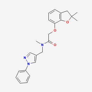 molecular formula C23H25N3O3 B7637131 2-[(2,2-dimethyl-3H-1-benzofuran-7-yl)oxy]-N-methyl-N-[(1-phenylpyrazol-4-yl)methyl]acetamide 