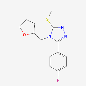molecular formula C14H16FN3OS B7637262 3-(4-Fluorophenyl)-5-methylsulfanyl-4-(oxolan-2-ylmethyl)-1,2,4-triazole 