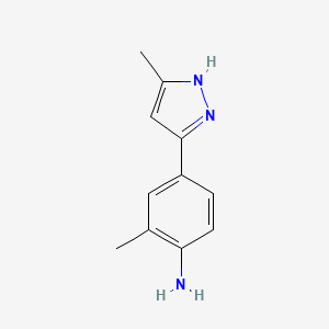 molecular formula C11H13N3 B7637630 2-methyl-4-(5-methyl-1H-pyrazol-3-yl)aniline 