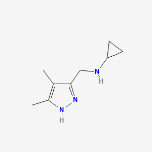 molecular formula C9H15N3 B7637636 N-[(4,5-dimethyl-1H-pyrazol-3-yl)methyl]cyclopropanamine 