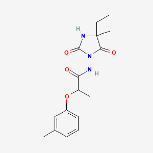 molecular formula C16H21N3O4 B7638083 N-(4-ethyl-4-methyl-2,5-dioxoimidazolidin-1-yl)-2-(3-methylphenoxy)propanamide 