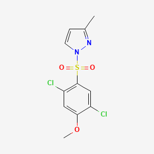 molecular formula C11H10Cl2N2O3S B7638120 1-(2,5-Dichloro-4-methoxyphenyl)sulfonyl-3-methylpyrazole 