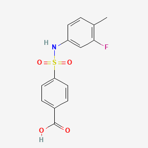 molecular formula C14H12FNO4S B7638169 4-[(3-Fluoro-4-methylphenyl)sulfamoyl]benzoic acid 