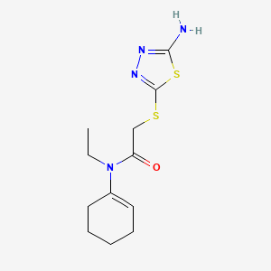 molecular formula C12H18N4OS2 B7638231 2-[(5-amino-1,3,4-thiadiazol-2-yl)sulfanyl]-N-(cyclohexen-1-yl)-N-ethylacetamide 