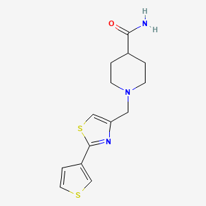 molecular formula C14H17N3OS2 B7638239 1-[(2-Thiophen-3-yl-1,3-thiazol-4-yl)methyl]piperidine-4-carboxamide 