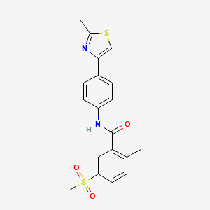 molecular formula C19H18N2O3S2 B7638274 2-methyl-5-methylsulfonyl-N-[4-(2-methyl-1,3-thiazol-4-yl)phenyl]benzamide 