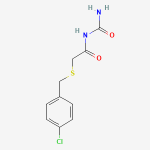 molecular formula C10H11ClN2O2S B7638359 N-carbamoyl-2-[(4-chlorophenyl)methylsulfanyl]acetamide 
