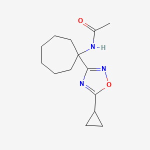 molecular formula C14H21N3O2 B7639042 N-[1-(5-cyclopropyl-1,2,4-oxadiazol-3-yl)cycloheptyl]acetamide 