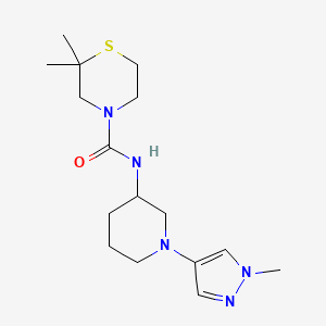 molecular formula C16H27N5OS B7639272 2,2-dimethyl-N-[1-(1-methylpyrazol-4-yl)piperidin-3-yl]thiomorpholine-4-carboxamide 