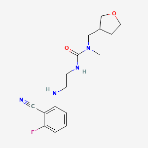 molecular formula C16H21FN4O2 B7639334 3-[2-(2-Cyano-3-fluoroanilino)ethyl]-1-methyl-1-(oxolan-3-ylmethyl)urea 