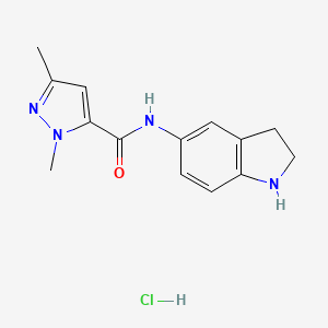 molecular formula C14H17ClN4O B7639460 N-(2,3-dihydro-1H-indol-5-yl)-2,5-dimethylpyrazole-3-carboxamide;hydrochloride 