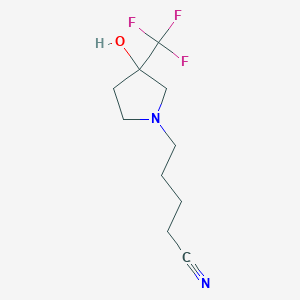 molecular formula C10H15F3N2O B7639492 5-[3-Hydroxy-3-(trifluoromethyl)pyrrolidin-1-yl]pentanenitrile 