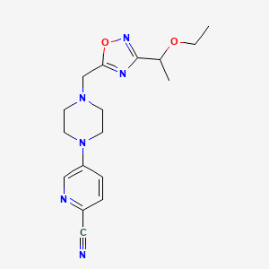 molecular formula C17H22N6O2 B7639548 5-[4-[[3-(1-Ethoxyethyl)-1,2,4-oxadiazol-5-yl]methyl]piperazin-1-yl]pyridine-2-carbonitrile 