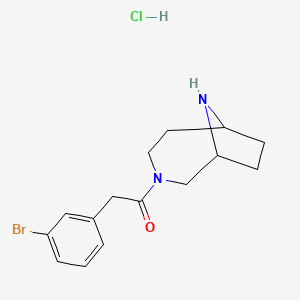 molecular formula C15H20BrClN2O B7639688 2-(3-Bromophenyl)-1-(3,9-diazabicyclo[4.2.1]nonan-3-yl)ethanone;hydrochloride 