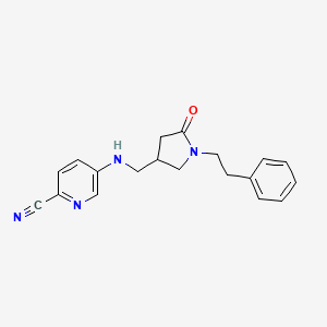 molecular formula C19H20N4O B7639712 5-[[5-Oxo-1-(2-phenylethyl)pyrrolidin-3-yl]methylamino]pyridine-2-carbonitrile 