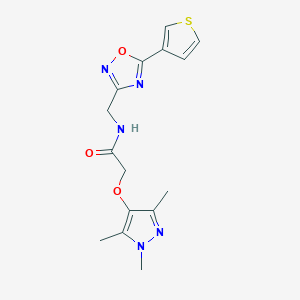 molecular formula C15H17N5O3S B7639787 N-[(5-thiophen-3-yl-1,2,4-oxadiazol-3-yl)methyl]-2-(1,3,5-trimethylpyrazol-4-yl)oxyacetamide 