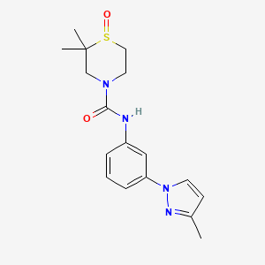 molecular formula C17H22N4O2S B7639827 2,2-dimethyl-N-[3-(3-methylpyrazol-1-yl)phenyl]-1-oxo-1,4-thiazinane-4-carboxamide 