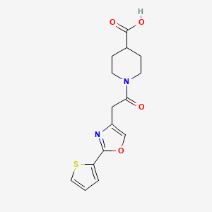 molecular formula C15H16N2O4S B7640100 1-[2-(2-Thiophen-2-yl-1,3-oxazol-4-yl)acetyl]piperidine-4-carboxylic acid 