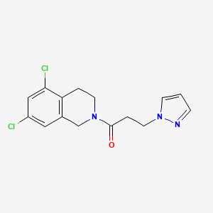 molecular formula C15H15Cl2N3O B7640136 1-(5,7-dichloro-3,4-dihydro-1H-isoquinolin-2-yl)-3-pyrazol-1-ylpropan-1-one 