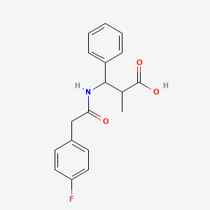 molecular formula C18H18FNO3 B7640197 3-[[2-(4-Fluorophenyl)acetyl]amino]-2-methyl-3-phenylpropanoic acid 