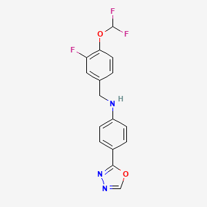 molecular formula C16H12F3N3O2 B7640357 N-[[4-(difluoromethoxy)-3-fluorophenyl]methyl]-4-(1,3,4-oxadiazol-2-yl)aniline 