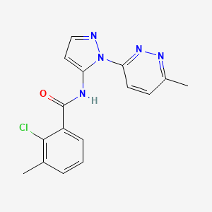 molecular formula C16H14ClN5O B7640454 2-chloro-3-methyl-N-[2-(6-methylpyridazin-3-yl)pyrazol-3-yl]benzamide 