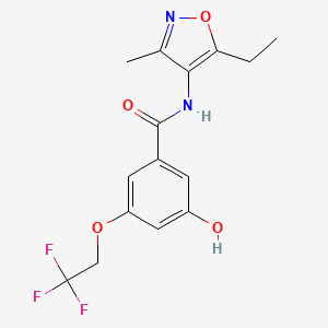 molecular formula C15H15F3N2O4 B7640457 N-(5-ethyl-3-methyl-1,2-oxazol-4-yl)-3-hydroxy-5-(2,2,2-trifluoroethoxy)benzamide 