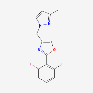 molecular formula C14H11F2N3O B7640513 2-(2,6-Difluorophenyl)-4-[(3-methylpyrazol-1-yl)methyl]-1,3-oxazole 