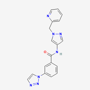 molecular formula C18H15N7O B7640583 N-[1-(pyridin-2-ylmethyl)pyrazol-4-yl]-3-(triazol-1-yl)benzamide 