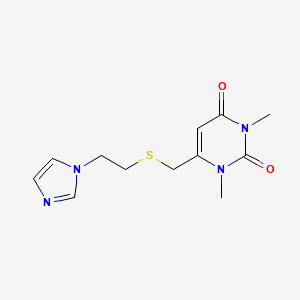 molecular formula C12H16N4O2S B7640623 6-(2-Imidazol-1-ylethylsulfanylmethyl)-1,3-dimethylpyrimidine-2,4-dione 