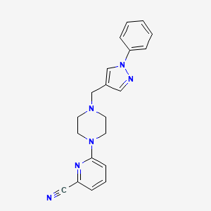 molecular formula C20H20N6 B7640651 6-[4-[(1-Phenylpyrazol-4-yl)methyl]piperazin-1-yl]pyridine-2-carbonitrile 