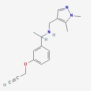 molecular formula C17H21N3O B7640698 N-[(1,5-dimethylpyrazol-4-yl)methyl]-1-(3-prop-2-ynoxyphenyl)ethanamine 