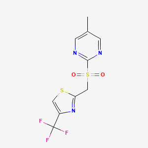 molecular formula C10H8F3N3O2S2 B7640939 2-[(5-Methylpyrimidin-2-yl)sulfonylmethyl]-4-(trifluoromethyl)-1,3-thiazole 