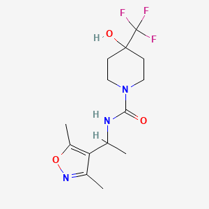 molecular formula C14H20F3N3O3 B7641087 N-[1-(3,5-dimethyl-1,2-oxazol-4-yl)ethyl]-4-hydroxy-4-(trifluoromethyl)piperidine-1-carboxamide 