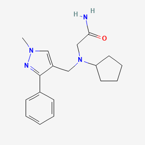 molecular formula C18H24N4O B7641180 2-[Cyclopentyl-[(1-methyl-3-phenylpyrazol-4-yl)methyl]amino]acetamide 