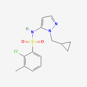 molecular formula C14H16ClN3O2S B7641318 2-chloro-N-[2-(cyclopropylmethyl)pyrazol-3-yl]-3-methylbenzenesulfonamide 