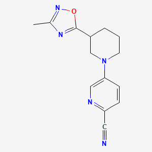 molecular formula C14H15N5O B7641361 5-[3-(3-Methyl-1,2,4-oxadiazol-5-yl)piperidin-1-yl]pyridine-2-carbonitrile 