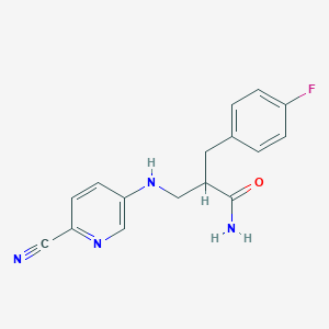 molecular formula C16H15FN4O B7641445 2-[[(6-Cyanopyridin-3-yl)amino]methyl]-3-(4-fluorophenyl)propanamide 