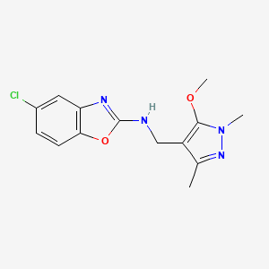 molecular formula C14H15ClN4O2 B7641604 5-chloro-N-[(5-methoxy-1,3-dimethylpyrazol-4-yl)methyl]-1,3-benzoxazol-2-amine 