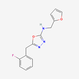 molecular formula C14H12FN3O2 B7641620 5-[(2-fluorophenyl)methyl]-N-(furan-2-ylmethyl)-1,3,4-oxadiazol-2-amine 